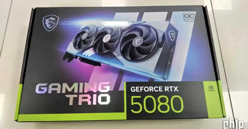 Шпионские фотографии коробки GeForce RTX 5080 в исполнении MSI Gaming Trio подтвердили характеристики новинки