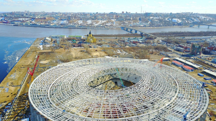 Строительство металлического каркаса «Стадиона Нижний Новгород» завершено